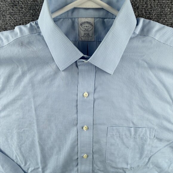Brooks Brothers Slim Non-Iron 17 6/7 Cotton Blue Check Button Up Shirt Mens - Picture 1 of 16